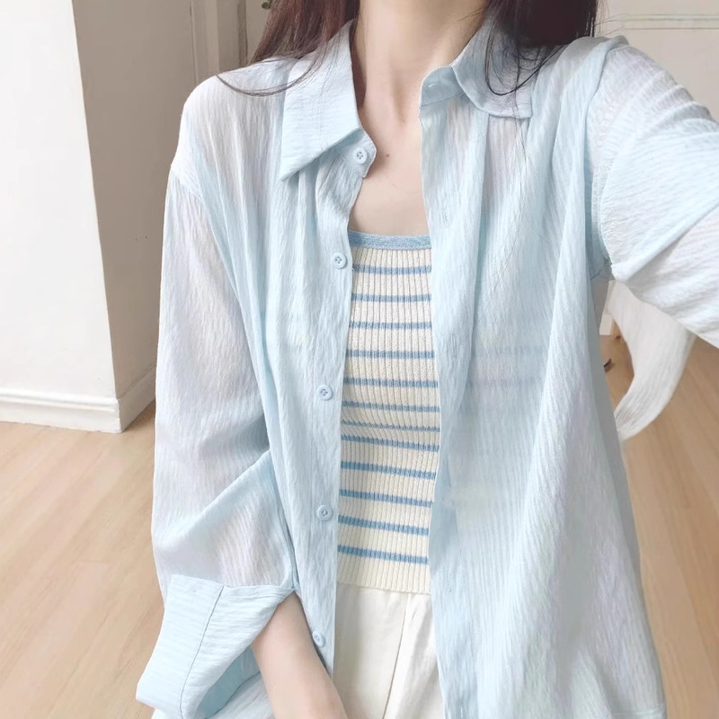 2025 Korean Style New Style Thin Long-sleeved Shirt Loose Lazy Style Shirt Casual Coat Women's Cute and Fresh Top