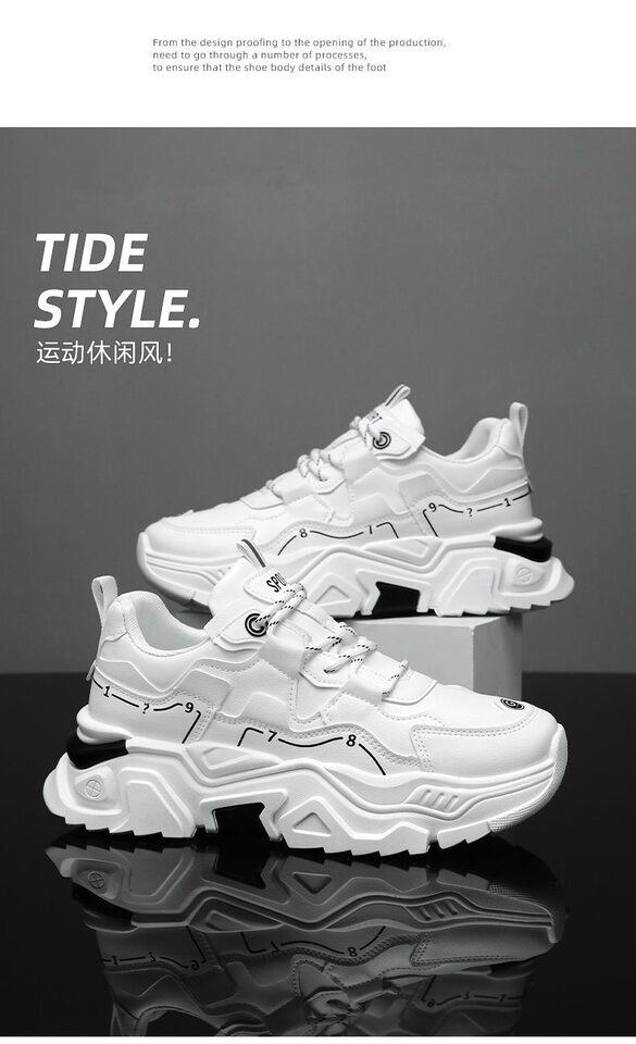 Giày sneaker nam da tổng hợp đế cao su gót thấp 1-3 cm, giày thể thao chạy bộ đế mềm tăng chiều cao — CCC10 màu trắng, CCC10 màu đen chi tiết 2