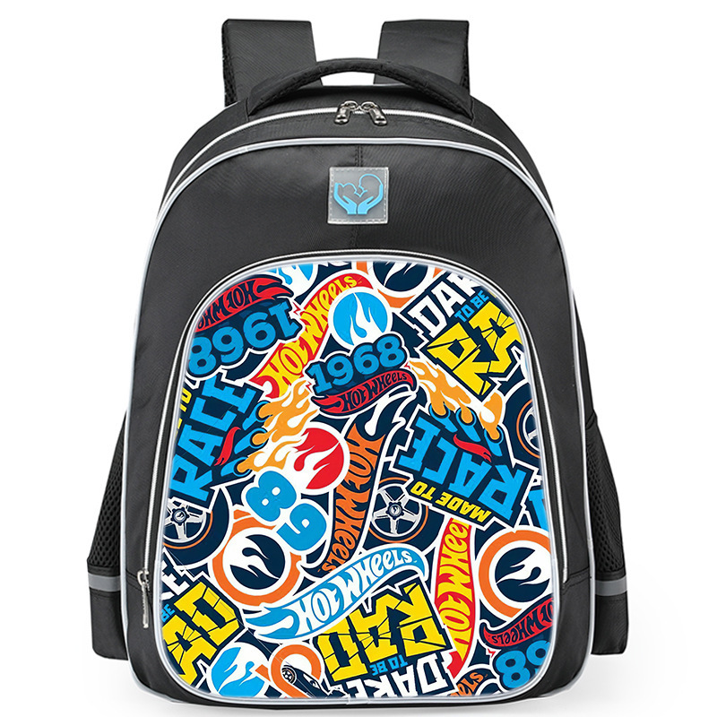 American-style graffiti letter print reflective school bag with high-brightness reflective strips, spine protection and weight reduction for students