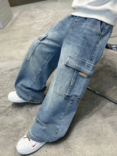 Boys 'jeans spring and autumn 2025 new Zhongda children's autumn overalls boys autumn casual pants trend