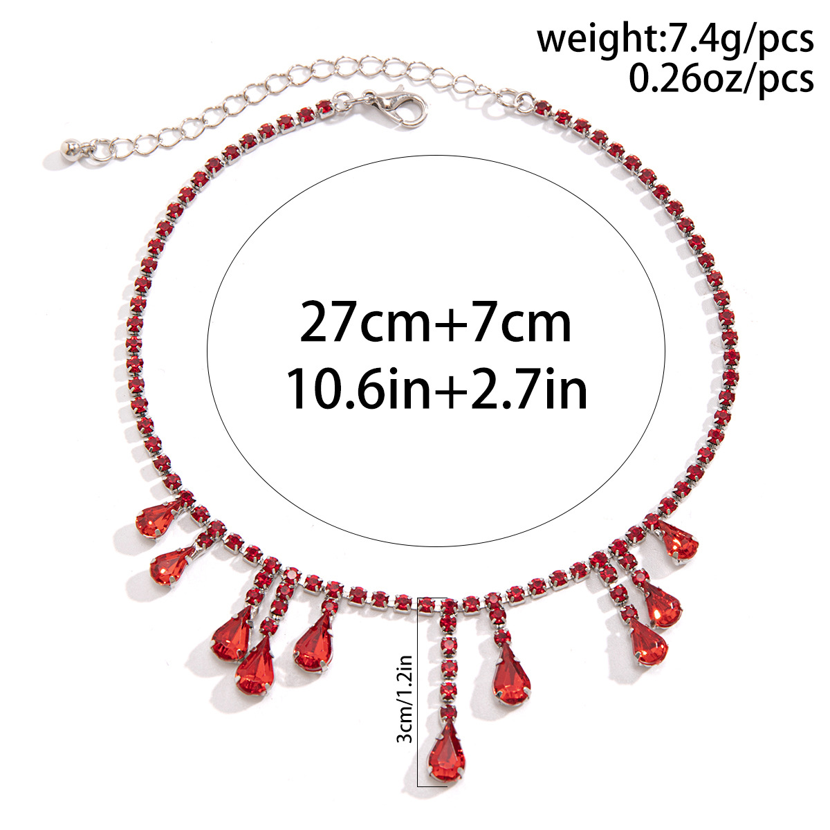 Girocollo goth con perline e frange a goccia di cristallo rosso_voghion.com