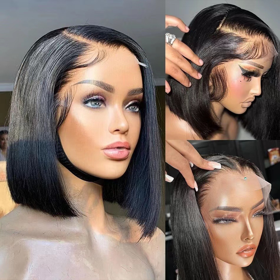 Nuevo producto de Amazon Peluca europea y americana Cabello corto liso para mujer Cabello negro de punto medio Bobo Cabello corto Cabello liso Peluca