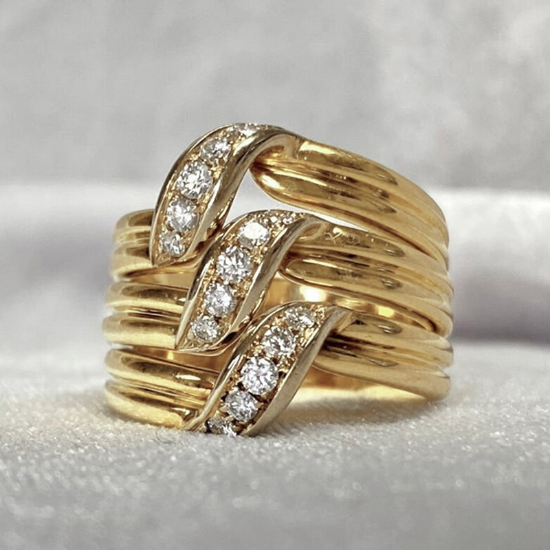 Cao Shi High-End Accessible Luxury Style Zircon Ring for Women Exquisite Line Multi-Layered Banquet Ring New Fashion Accessories