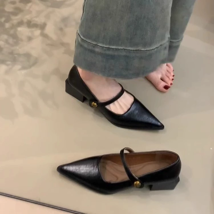 Версия из овчины ~ Туфли на высоком каблуке, туфли из натуральной кожи, туфли на толстом каблуке, туфли ретро темперамент Мэри Джейн