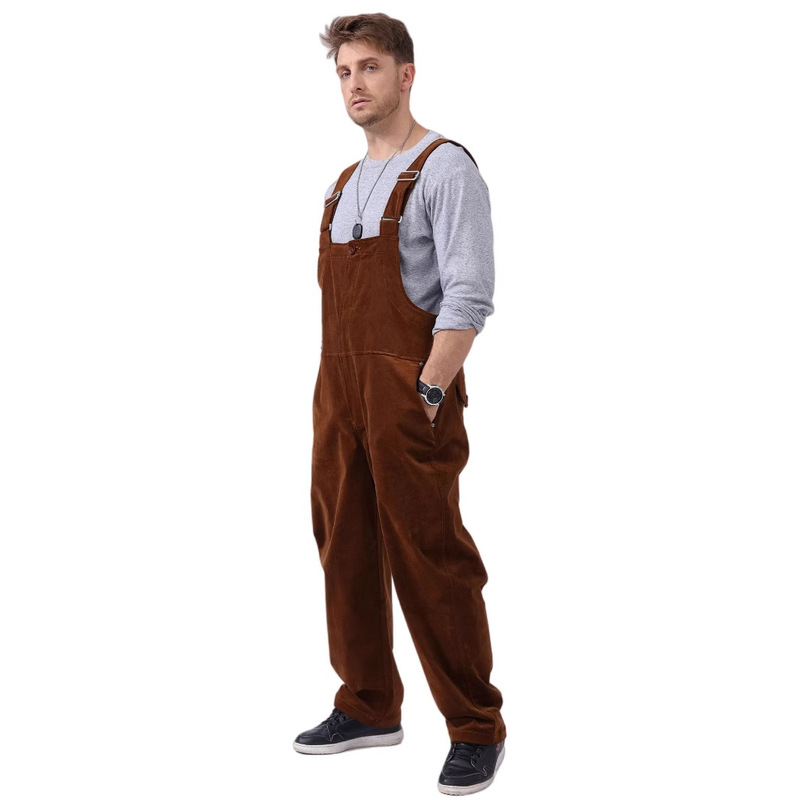Niche Craftsman 2026 European and American Style Coffee-Colored Overalls Loose Fit Wide-Leg Street Style Corduroy Straight Workwear