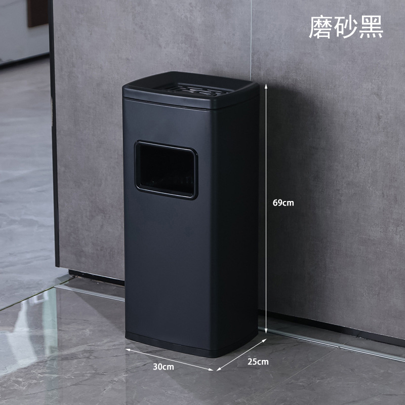 Bote de basura de acero inoxidable del hotel con cenicero, entrada de ascensor vertical, pasillo del vestíbulo, columna de humo para fumar comercial