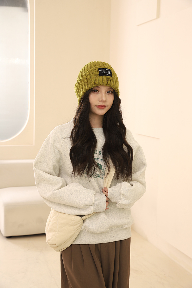 Lana oversize tinta unita per autunno e inverno, pile lavorato a maglia, versione coreana, coppia femminile all'aperto, escursioni calde_voghion.com