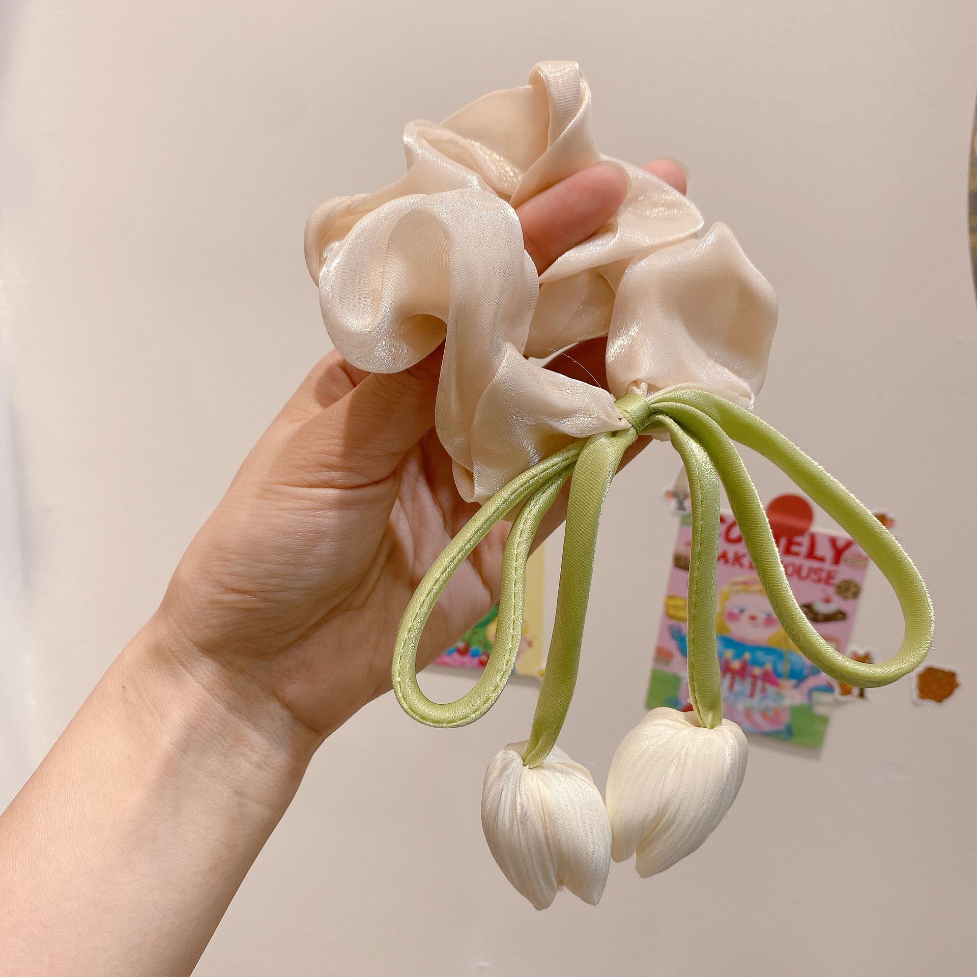 Neues süßes Tulpen-Haargummi mit Schleife, neues, hochwertiges und stylisches Accessoire, modisches und elegantes Haargummi_voghion.com