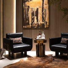 意式轻奢休闲椅高端不锈钢真皮沙发椅别墅豪宅客厅设计师单人椅