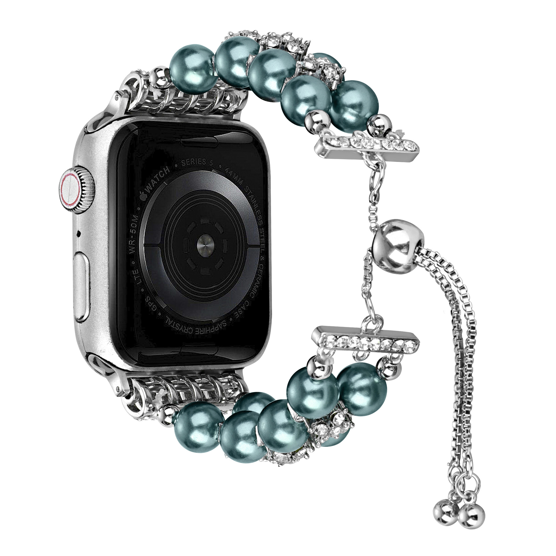 适用苹果Apple watch手表双排珍珠玛瑙镶细钻伸缩链iwatch S8表带-阿里巴巴