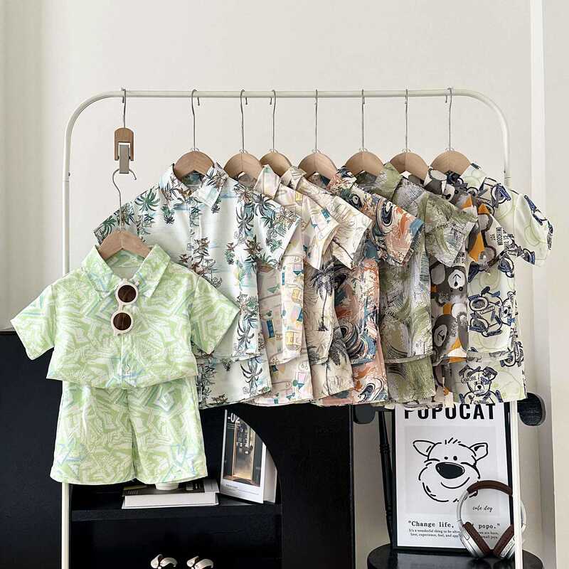 25 Spring and Summer New Short-sleeved Shirt suit Summer Casual Children's Wear Hong Kong Style Loose Trendy Edition