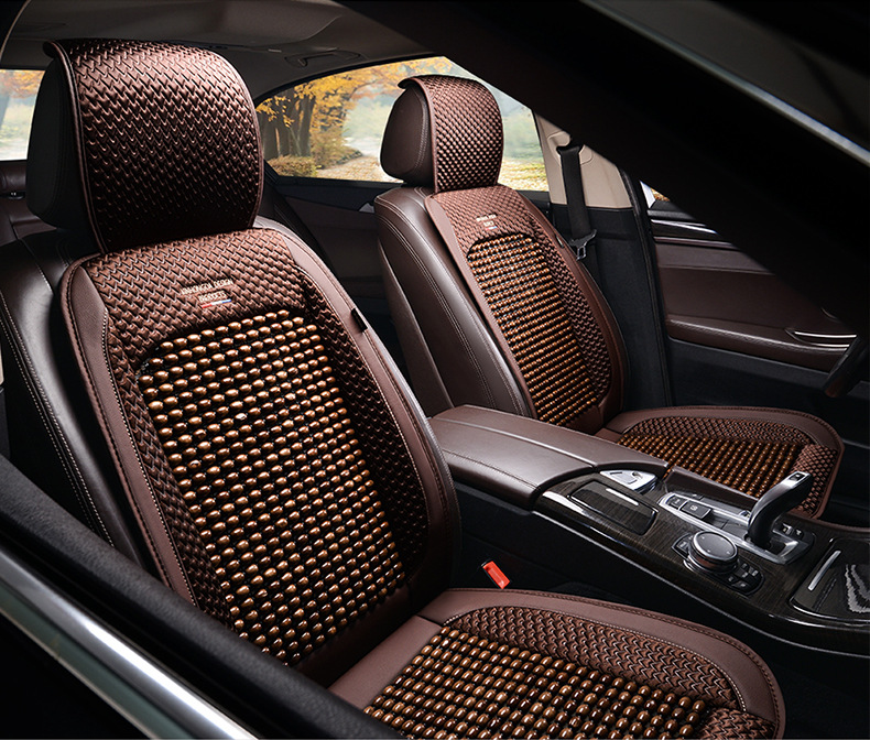 Car Seat Cushion and Lumbar Support Integrated Single-Piece Wooden Bead Summer Cooling Pad Ventilated Seat Cover Seat Cushion Universal Butt Pad for All Seasons