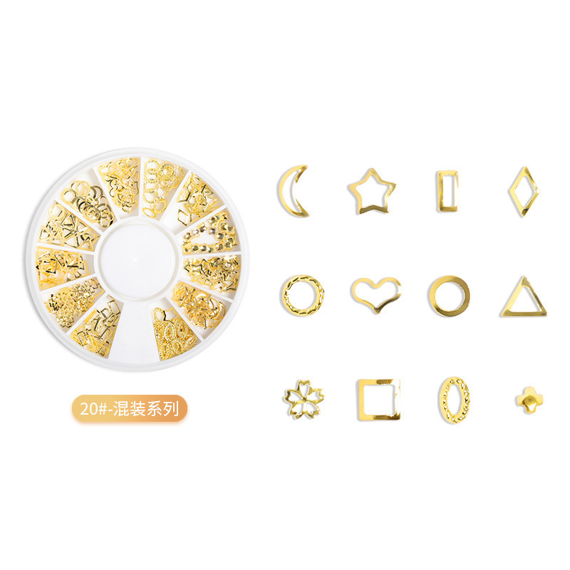 Transfronterizos para el remache de uñas japonés 12 placas de disco hueco de aleación de forma especial de estrella y luna mezclada decoración