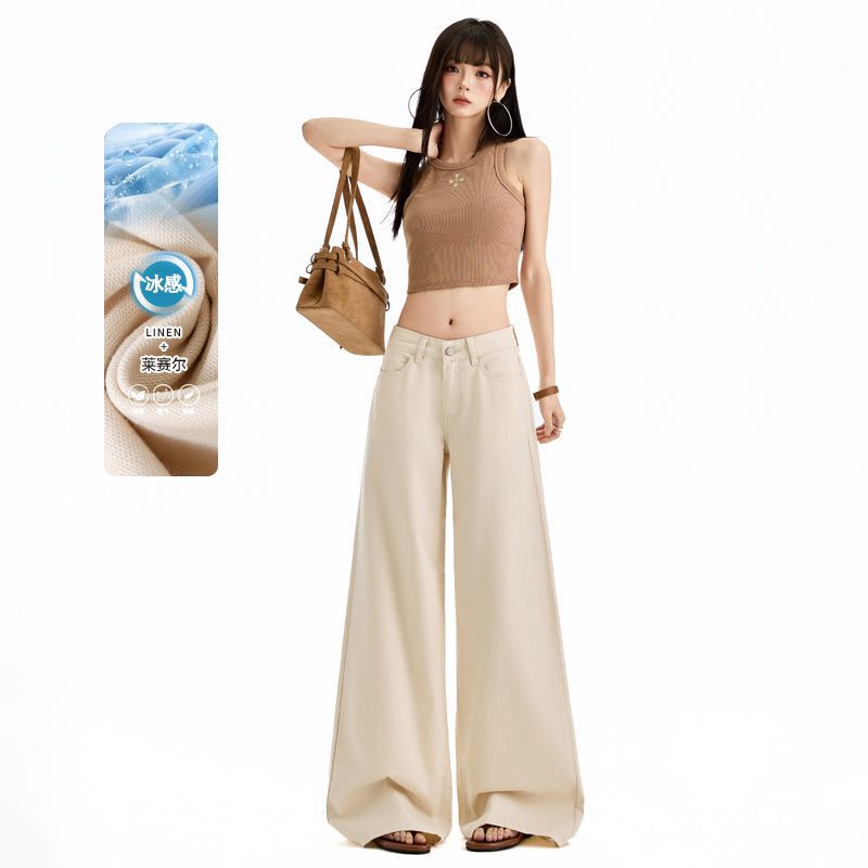 2026 Summer New Super Popular Pearl Canvas American-Style Back-Pocket Low-Waist Wide-Leg Jeans for Women Jeans