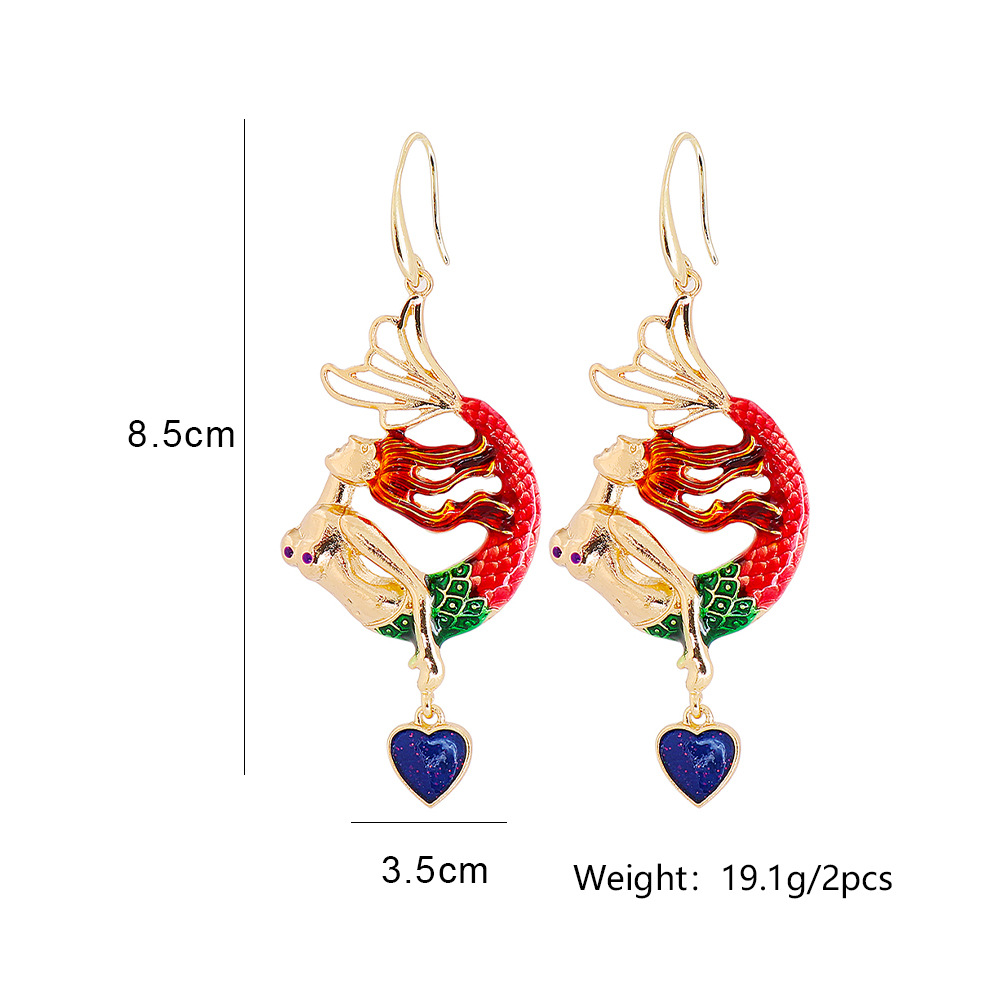 Drip Fish Retro Personality Creative Mermaid Blue Heart Earrings display picture 1