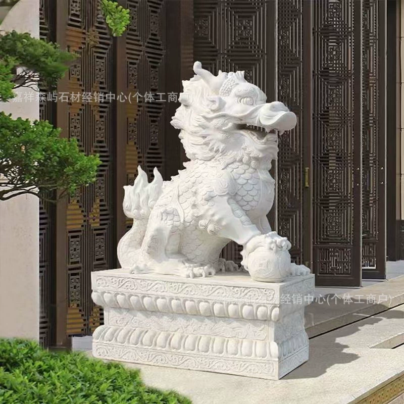 Кирин, резьба по камню, гранит, белый мраморный нефрит