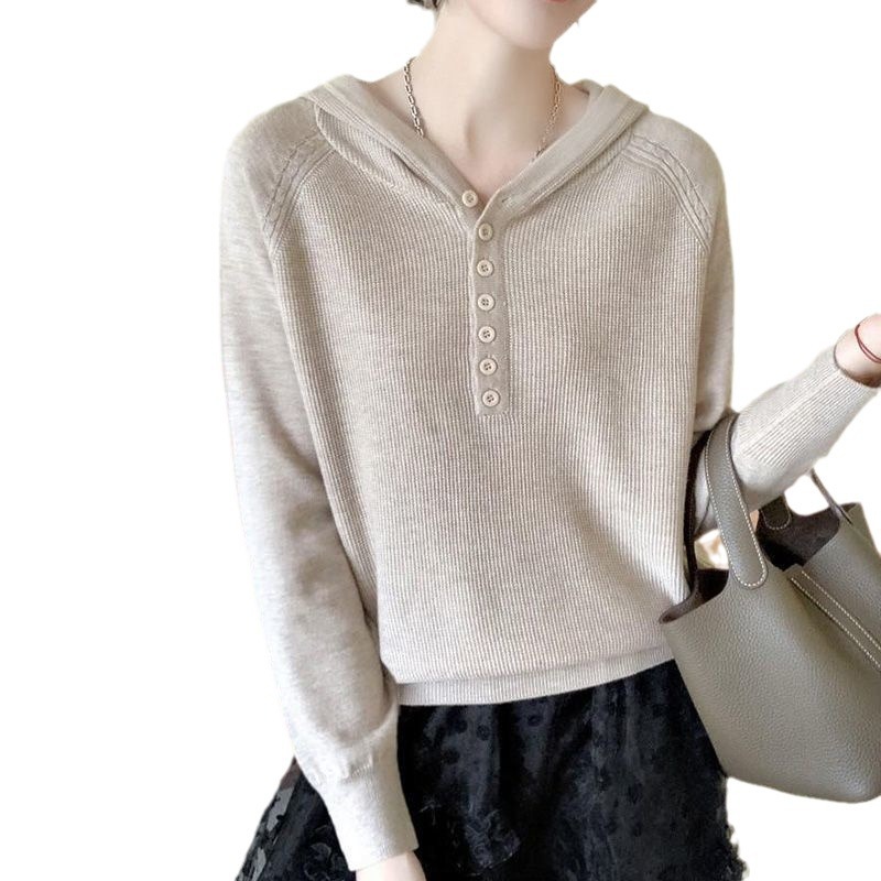 【 Cashmere Family】 Maglione con cappuccio in lana da donna, felpa corta con cappuccio per mamme di mezza età, strato interno in maglia larga_voghion.com