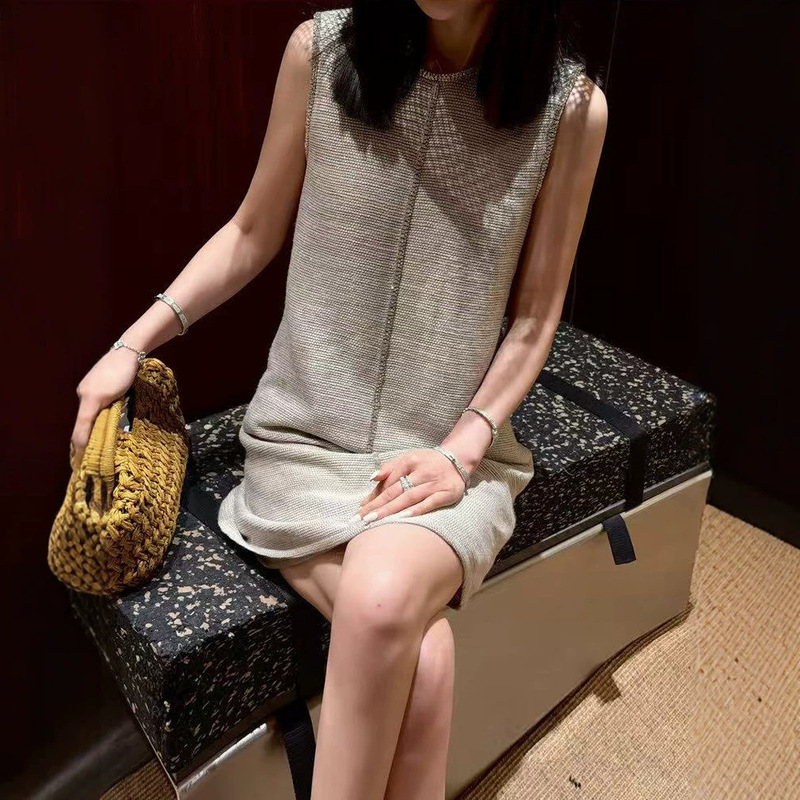 2026 Summer New Style French Fashionable Loose and Casual Rhinestone-Embellished Sleeveless Linen Dress Tank Dress Short Dress