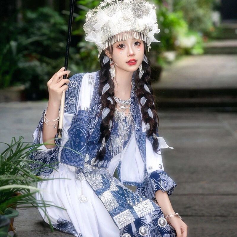 新しいミャオ族の服ミャオ族のバティックガールスーツ旅行写真チューブトップ少数民族ステージ衣装パフォーマンスYanyu|undefined