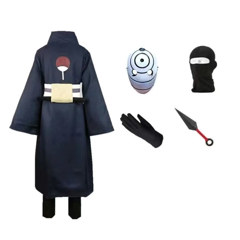 ナルト・オビトコス服うちはコスプレ扇子服スーツ三つ目白発光マスクコンプリートセット|undefined