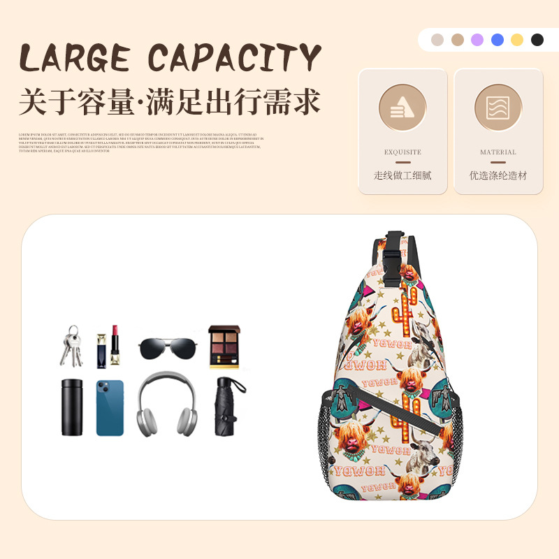 Bolso de pecho con estampado de dibujos animados transfronterizos Bolso de mensajero para hombre Bolso de pecho casual ligero de gran capacidad Bolso de lona simple para mujer de alto valor