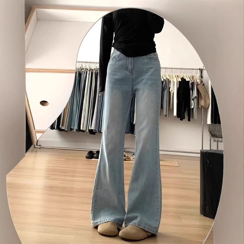 Pear-Shaped Women's Spring and Summer plus size chubby girl High-Waist Hip Covering Loose Horn Wide-Leg Pants
