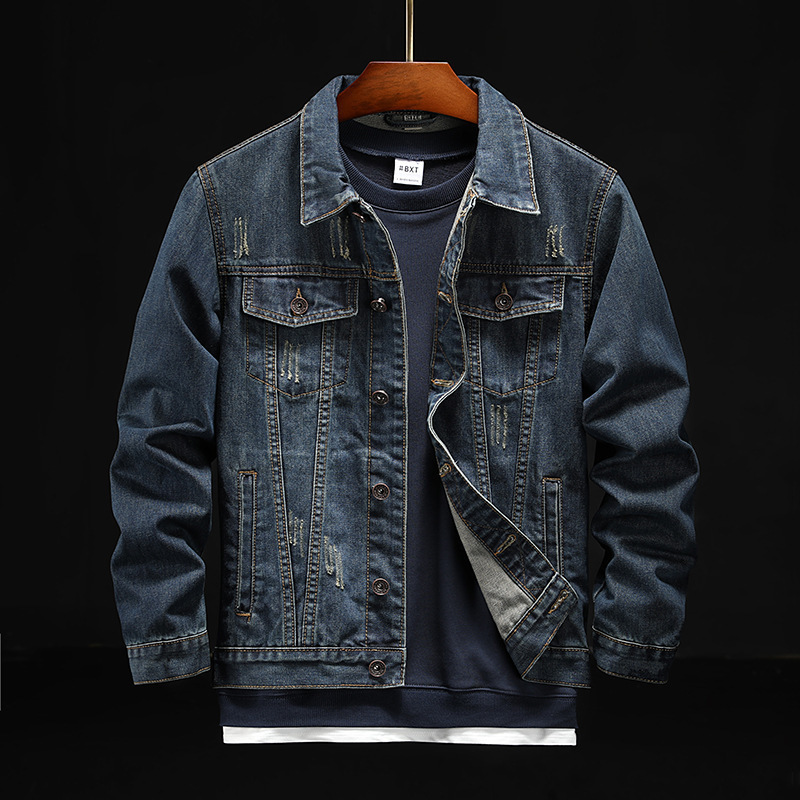 2023春秋人頭重工水洗い刺繍デニムジャケット男韓版修身大きいサイズ服機関車挟み克服|undefined