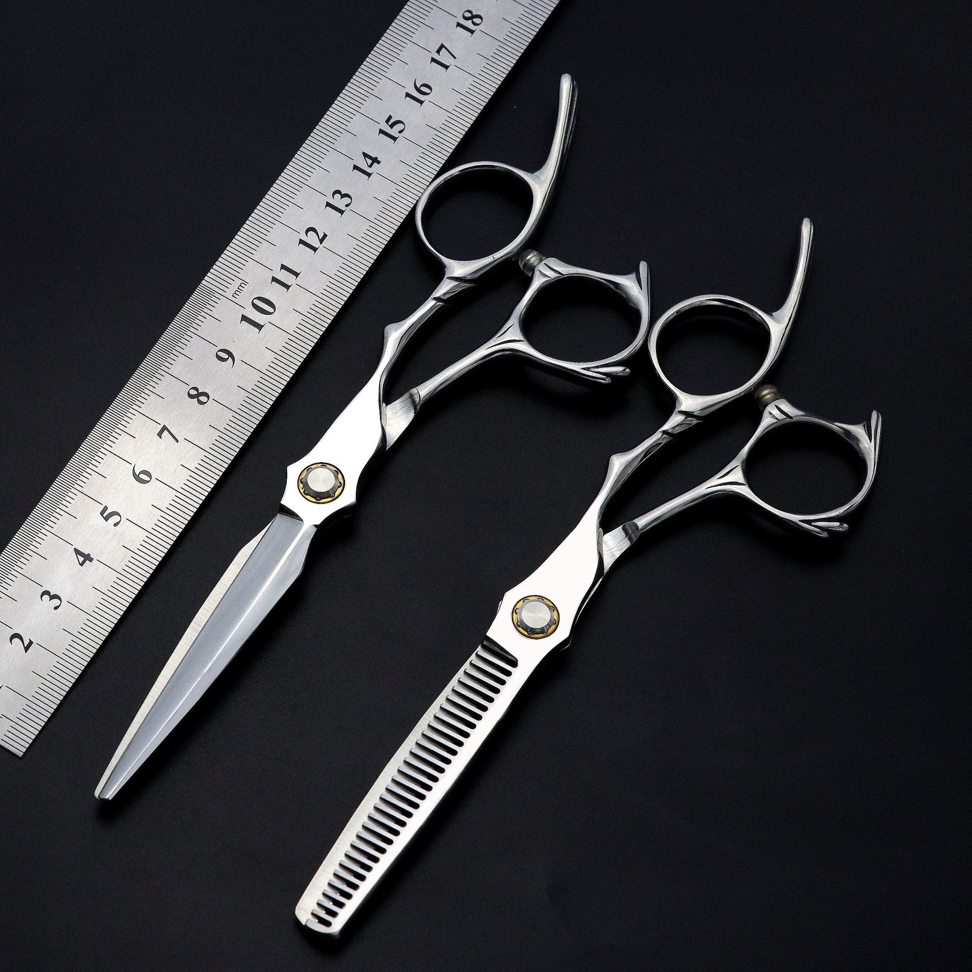 厂家批发专业美发剪刀6寸发廊手型款高档理发剪刀平牙剪打薄套装