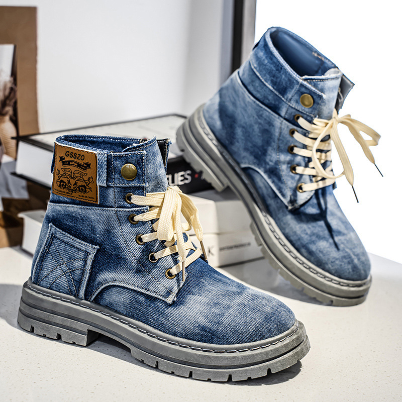 Estilo explosivo transfronterizo de gran tamaño 48 zapatos para hombre 2025 nuevos zapatos de corte medio zapatos de mezclilla casuales de todo fósforo botas Martin