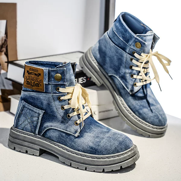 Cross-border Explosions plus size 48 Men's Shoes 2025 New Mid-top Shoes Denim Casual All-match Workwear Shoes Martins Boots