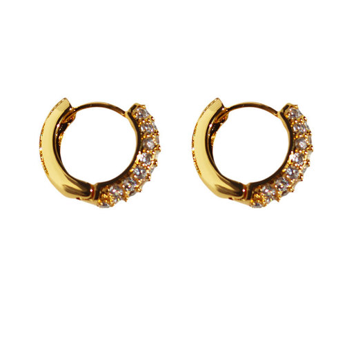 Brass plated real gold/platinum Korean light luxury high-end diamond round earrings blogger style earrings 582