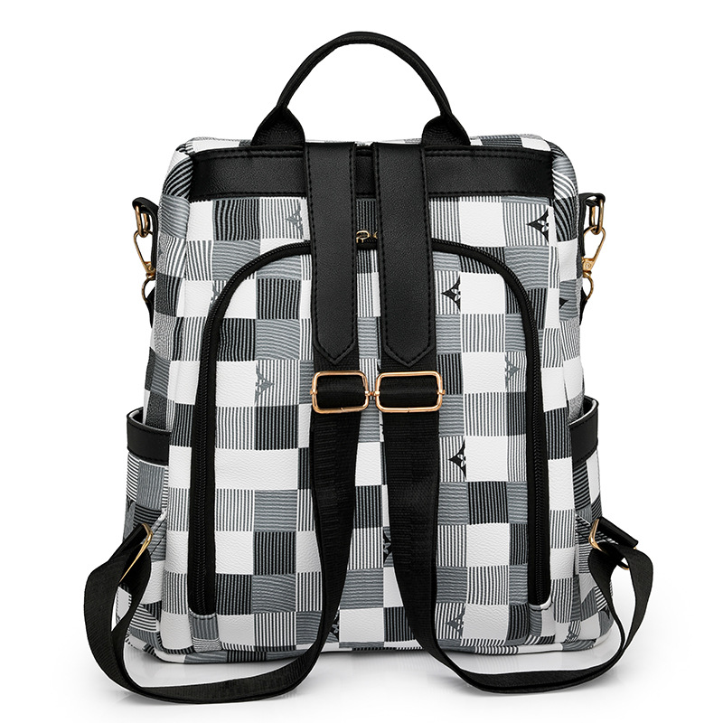 Mochila antirrobo de cuero suave de doble uso para mujer 2024 nuevo estilo coreano casual para mujer mochila bolso de viaje a cuadros de moda