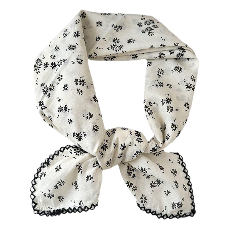 70 algodón y lino floral cuadrado bufanda de las mujeres estilo coreano de todo partido pastoral estilo artístico cuello Protección decorativa bufanda pequeña bufanda delgada