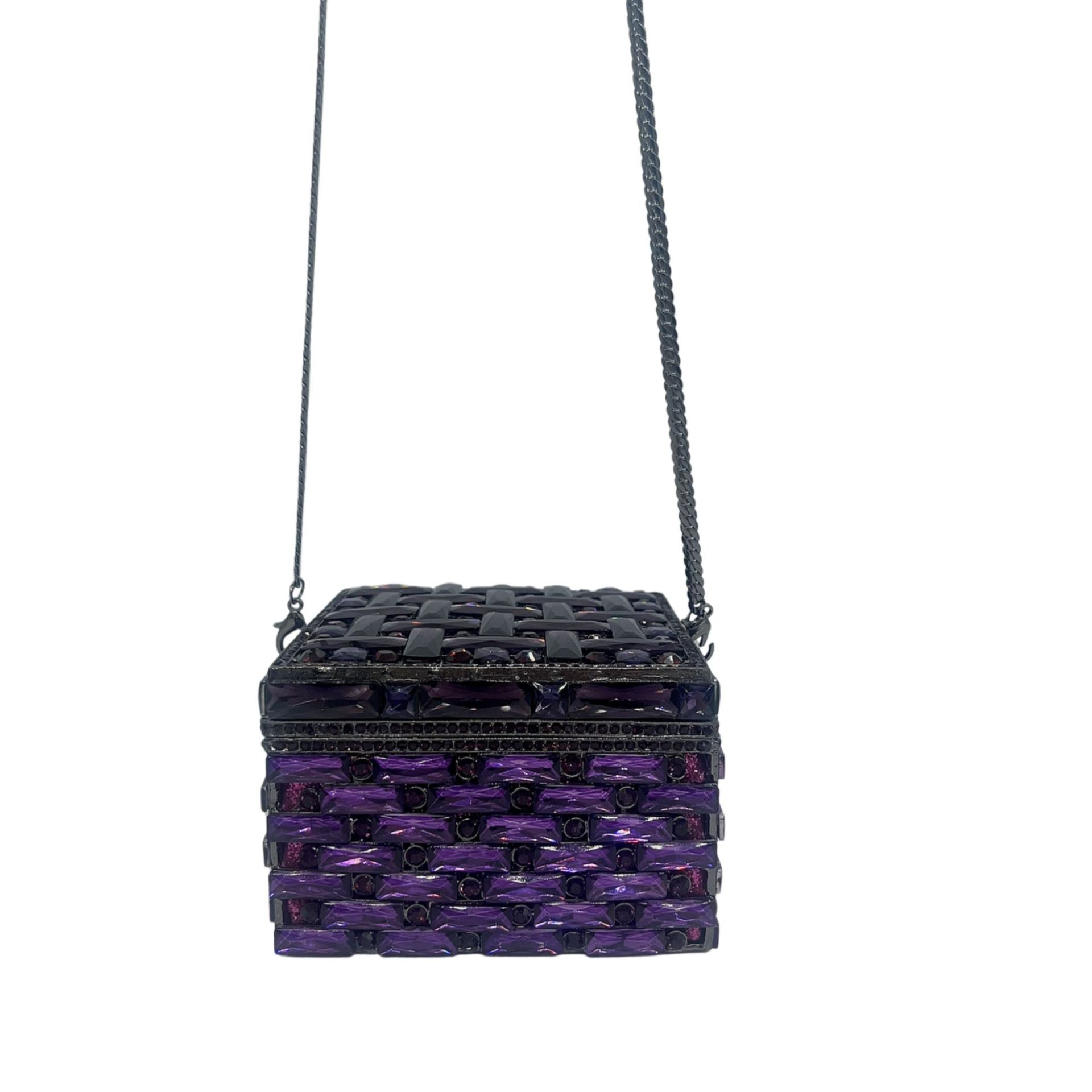 Túi clutch nữ đính kim cương dáng hộp vuông nhỏ dự tiệc — Nền vàng kim cương trắng, Vàng AB, Bạc AB, Màu bạc chi tiết 5