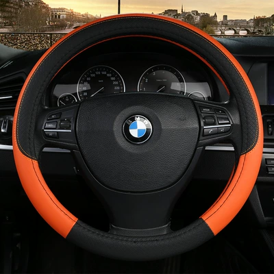 car interior accessories, Steering wheel cover - the-highest-quality-export-black-and-orange-jzj-embossed-plaid-38cm