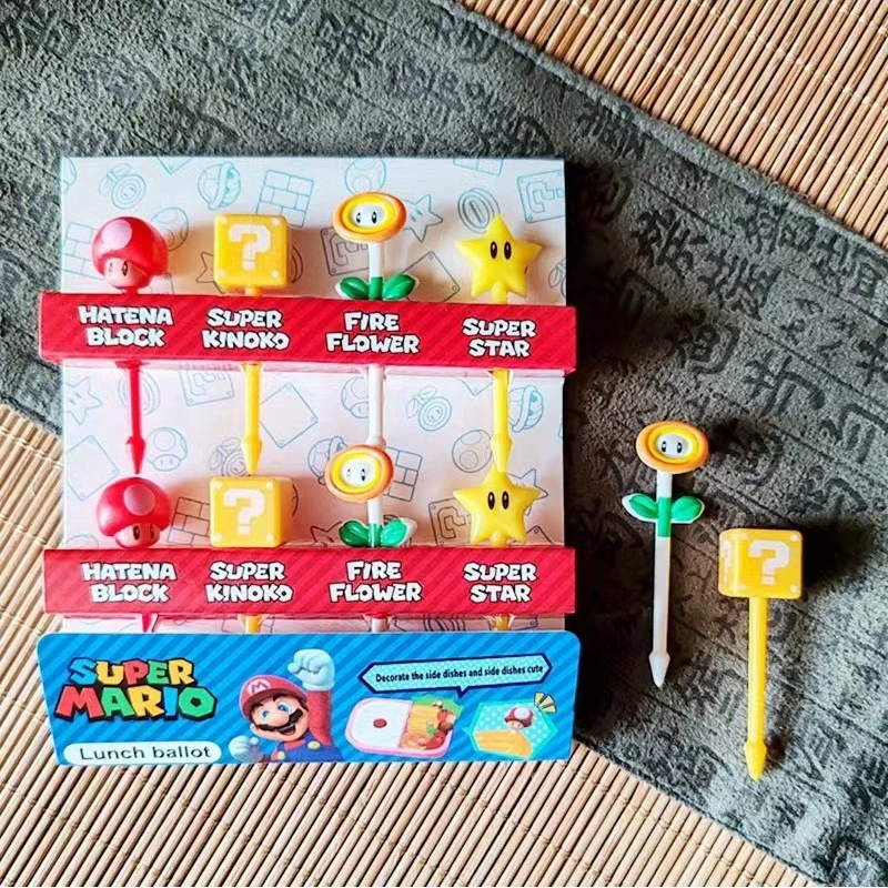 Японские фруктовые палочки Super Mario, детский обед, креативная декоративная вилка, рисовый шарик, закуска, милая мультяшная десертная вилка