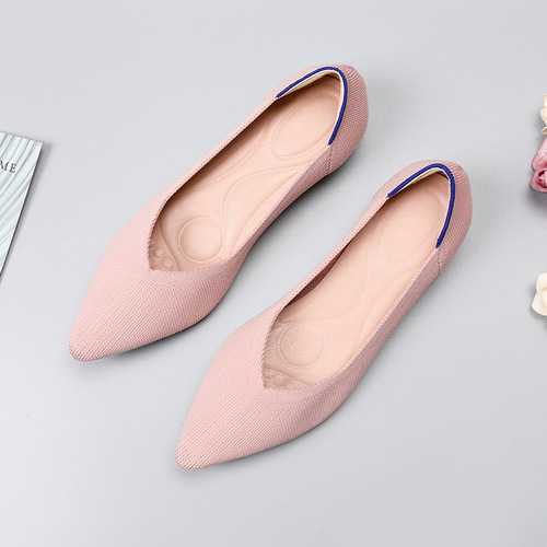 Egg Roll Western Queen Shoes Spring and Autumn Knitted Slip-On Bean Flat Shoes Large Size Women's Soft Sole Knit Pointed Boat Shoes