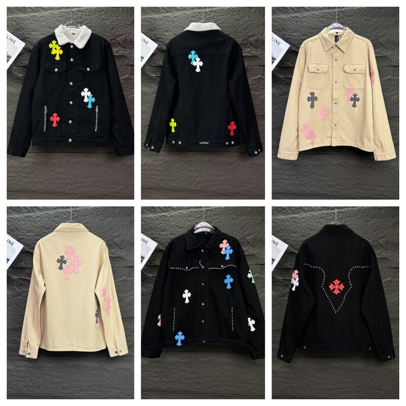 Trendy High-End Ch Crocs Jacket with Heavy Craftsmanship, Colorful Cross-Stitch Leather Patchwork Denim Jacket for Men and Women Trendy High-End Ch Crocs Jacket with Heavy Craftsmanship, Colorful Cross-Stitch Leather Patchwork Denim Jacket for Men and Women