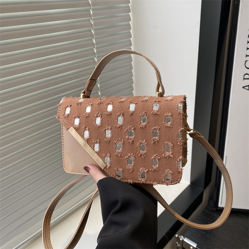 Bolsos transfronterizos para mujer 2024 nuevo denim de moda de moda casual colorida cadena de todo fósforo bandolera pequeño bolso cuadrado