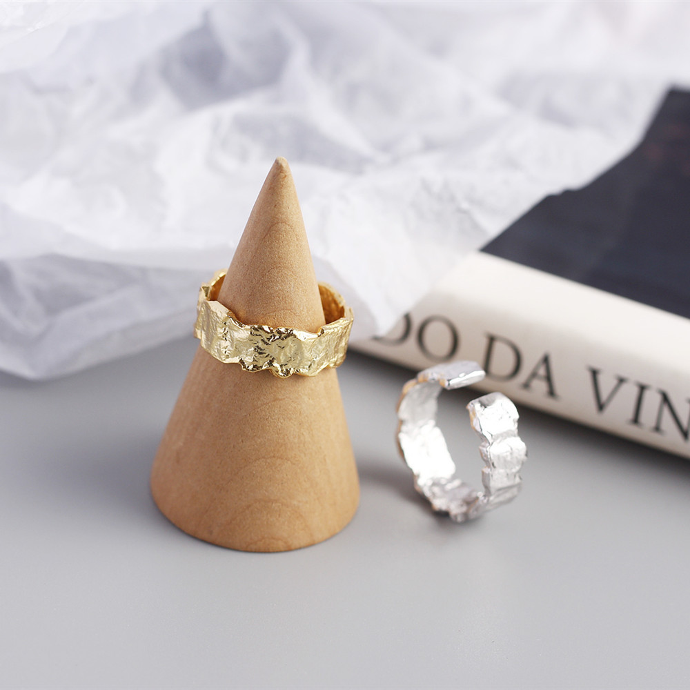 French style light luxury ins ring S925 sterling silver Korean version of irregular tin foil paper r