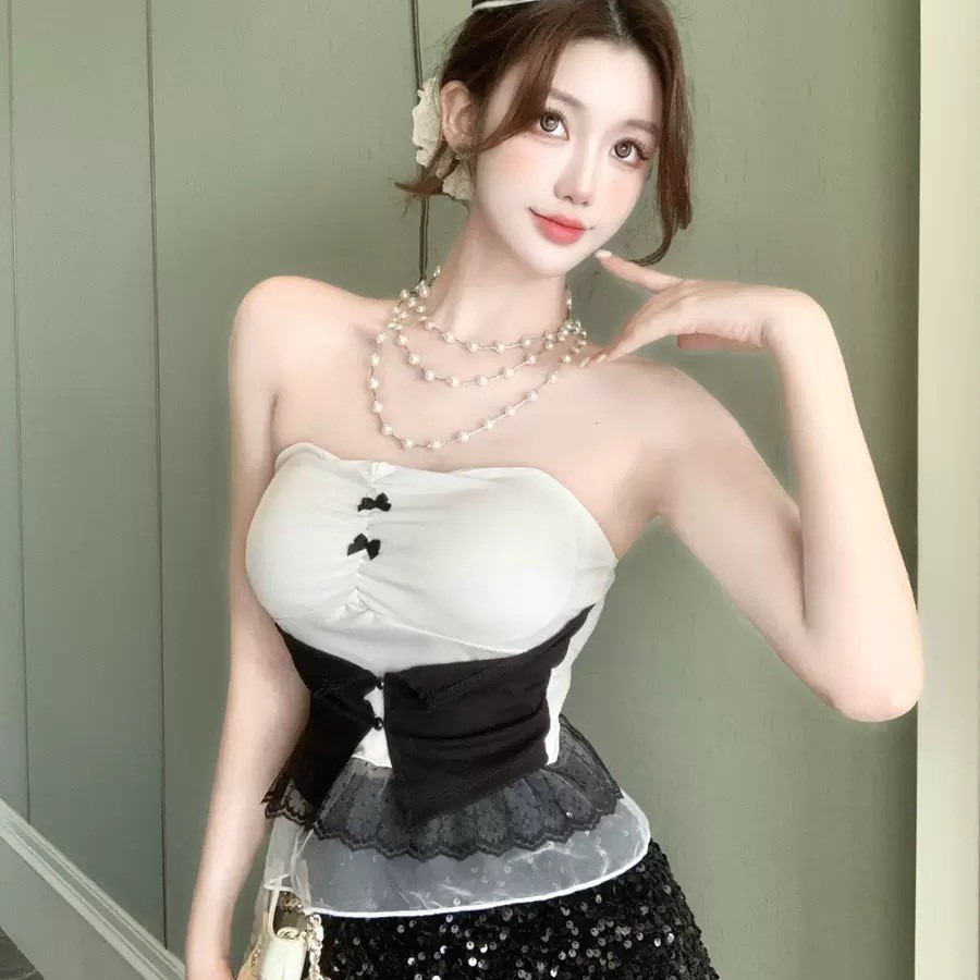 2920 ¿ nuevo estilo de verano dulce y picante encaje dobladillo empalmado y sujetador para mujeres delgadas con sujetador Top image 1