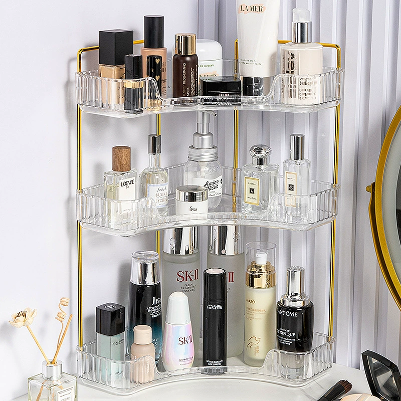 Triangular Corner Cosmetic Organizer Shelf, Multi-Layer 2–3 Tier, Light Luxury Design