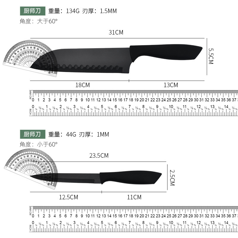 Fábrica al por mayor mango redondo cuchillo negro de pintura de tres piezas conjunto de tarjetas de succión conjunto de cuchillo de punta de cocinero de corte de frutas y verduras