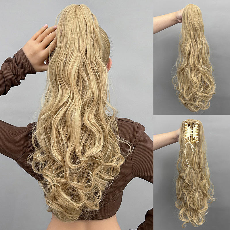 Blonde claw ponytail extension hair accessories 22 inches long natural wave heat resistant fiber synthetic ponytail Blonde claw ponytail extension hair accessories 22 inches long natural wave heat resistant fiber synthetic ponytail