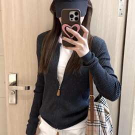 5wer松弛老钱美式复古拉宽松针织开衫小外套秋冬百搭衣