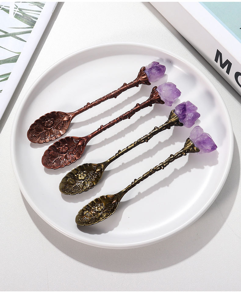 Natural Amethyst Flower Decor Copper Creative Long Handle Spoon display picture 2