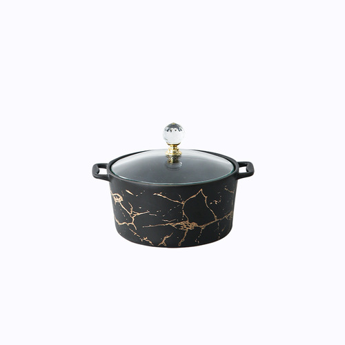 Nordic gold pattern ceramic small stew pot, round household bird's nest cup, double-ear water-proof stew pot with glass lid stew bowl