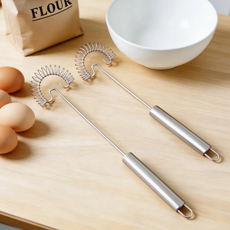 Stainless steel manual spring whisk, handheld egg and coffee mixer, cream frother, baking tool