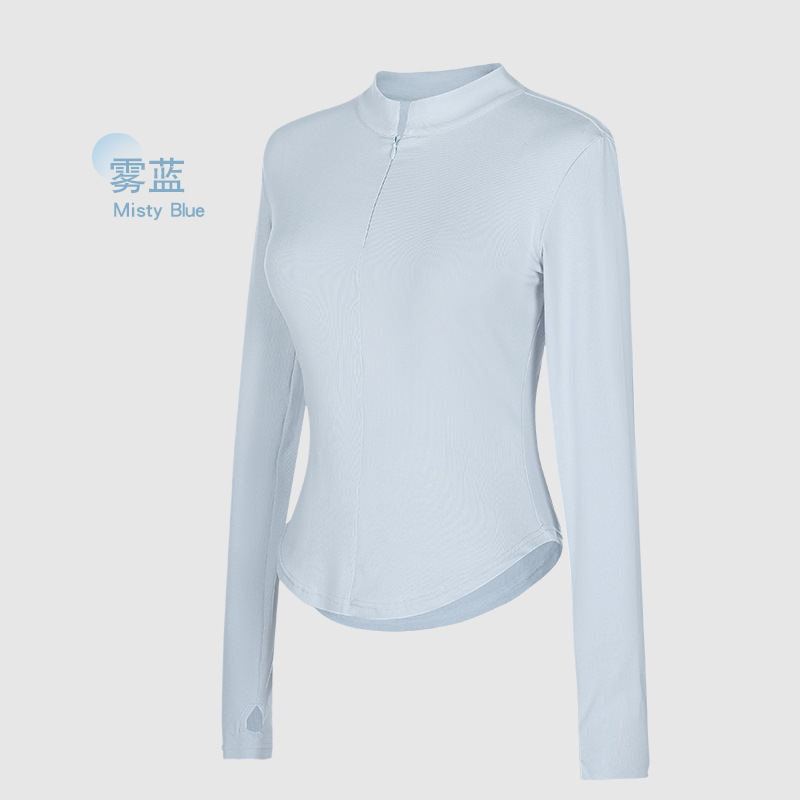 Ropa de baile, ropa de práctica, mujeres adultas, primavera y otoño, cuello alto, top de manga larga, cintura delgada, ropa deportiva, ropa de fitness, top de yoga