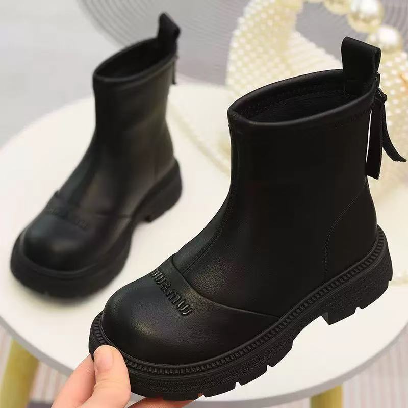 女童真皮短靴儿童单靴2025秋冬新款童鞋加绒二棉靴切尔西靴马丁靴|undefined
